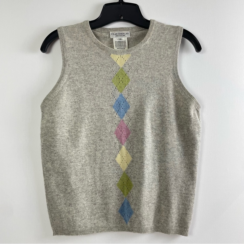 Clan Douglas Scotland Pastel Argyle Cashmere Silk Sweater Vest